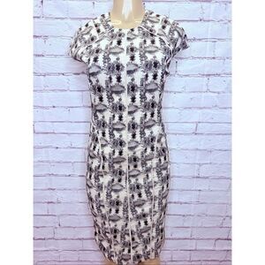 Lela Rose Multicolor Geometric Jewel Neck Short Sleeve Bodycon Dress Size 4